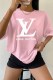 Pink Casual Print Letter O Neck T-Shirts