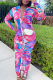 Purple Sexy Print Patchwork Turndown Collar Pencil Skirt Dresses