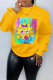 Yellow Street Vintage Character Print Patchwork O Neck Tops