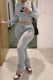 Grey Street Print Letter O Neck Long Sleeve Two Pieces