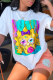 White Casual Cute Character Print Patchwork O Neck T-Shirts