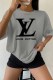 Grey Casual Print Letter O Neck T-Shirts