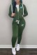 Green Casual Print Patchwork Hooded Collar Long Sleeve Two Pieces