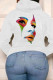 White Casual Street Print Patchwork Hooded Collar Tops
