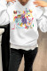 White Casual Print Patchwork O Neck Tops
