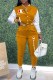 Orange Casual Letter Embroidered Mandarin Collar Long Sleeve Two Pieces