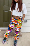Pink Casual Camouflage Print Patchwork Harlan Mid Waist Harlan Full Print Bottoms