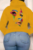 Red Casual Street Print Patchwork Hooded Collar Tops