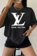 Black Casual Print Letter O Neck T-Shirts