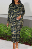 Camouflage Casual Print Camouflage Print Patchwork O Neck Long Sleeve Two Pieces