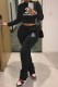 Black Street Print Letter O Neck Long Sleeve Two Pieces