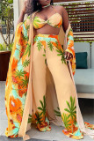 Multicolor Sexy Casual Print Cardigan Vests Pants Long Sleeve Three-piece Set