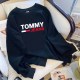Black Casual Print Letter O Neck Tops