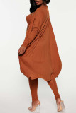 Caramel Colour Sexy Solid Patchwork Strapless Long Sleeve Two Pieces