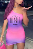 Purple Sexy Print Patchwork One Shoulder Pencil Skirt Dresses