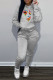 Grey Casual Print Patchwork Hooded Collar Long Sleeve Two Pieces