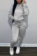 Grey Casual Print Patchwork Hooded Collar Long Sleeve Two Pieces