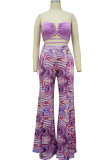Coffee Sexy Print Patchwork Strapless Sleeveless Two Pieces