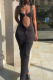Black Sexy Solid Hollowed Out V Neck Pencil Skirt Dresses