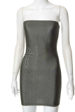 Gray Green Sexy Print Hot Drill Strapless Pencil Skirt Dresses