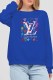 Blue Street Print Letter O Neck Tops
