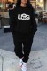 Black Casual Letter Embroidered O Neck Long Sleeve Two Pieces
