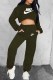 Army Green Casual Print Letter O Neck Long Sleeve Two Pieces