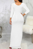 White Casual Solid Patchwork U Neck One Step Skirt Dresses