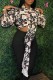 Black Casual Print Letter Turndown Collar Tops
