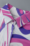 Green Fashion Casual Print Patchwork Buckle Turndown Collar Long Sleeve Two Pieces