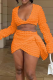 Orange Street Solid Patchwork V Neck Long Sleeve Two Pieces