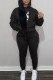 Black Casual Print Patchwork Hooded Collar Long Sleeve Two Pieces