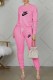Pink Casual Print Letter O Neck Long Sleeve Two Pieces
