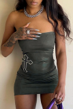Gray Green Sexy Print Hot Drill Strapless Pencil Skirt Dresses