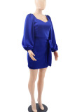Red Casual Solid Bandage Patchwork Square Collar One Step Skirt Dresses