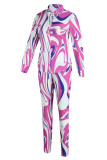 Green Fashion Casual Print Patchwork Buckle Turndown Collar Long Sleeve Two Pieces