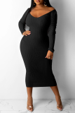 Red Casual Solid Patchwork V Neck Pencil Skirt Dresses