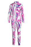 Green Fashion Casual Print Patchwork Buckle Turndown Collar Long Sleeve Two Pieces