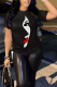 Black Casual Vintage Print Patchwork O Neck T-Shirts