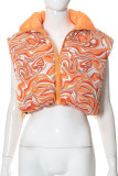 Orange Casual Print Patchwork Zipper Zipper Collar Outerwear