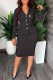 Black Work Print Letter Turn-back Collar Long Sleeve Two Pieces