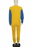 Yellow Casual Solid Patchwork O Neck Long Sleeve Two Pieces