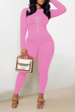 Pink Casual Print Patchwork O Neck Long Sleeve Two Pieces
