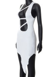 White Sexy Solid Patchwork Asymmetrical Asymmetrical Collar Irregular Dress Dresses