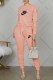 Nude Pink Casual Print Letter O Neck Long Sleeve Two Pieces