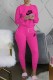 Rose Red Casual Print Letter O Neck Long Sleeve Two Pieces