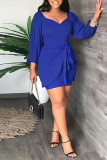 Red Casual Solid Bandage Patchwork Square Collar One Step Skirt Dresses