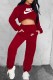 Red Casual Print Letter O Neck Long Sleeve Two Pieces