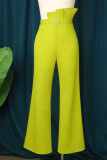Rose Red Casual Solid Patchwork Regular High Waist Trousers