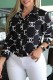 Black Casual Print Letter Turndown Collar Tops